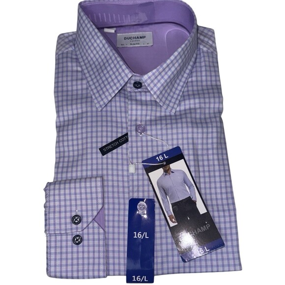 Duchamp Other - Duchamp London Mens Dress Shirt Size 16 L Purple Shirt Slim Fit Cotton Stretch